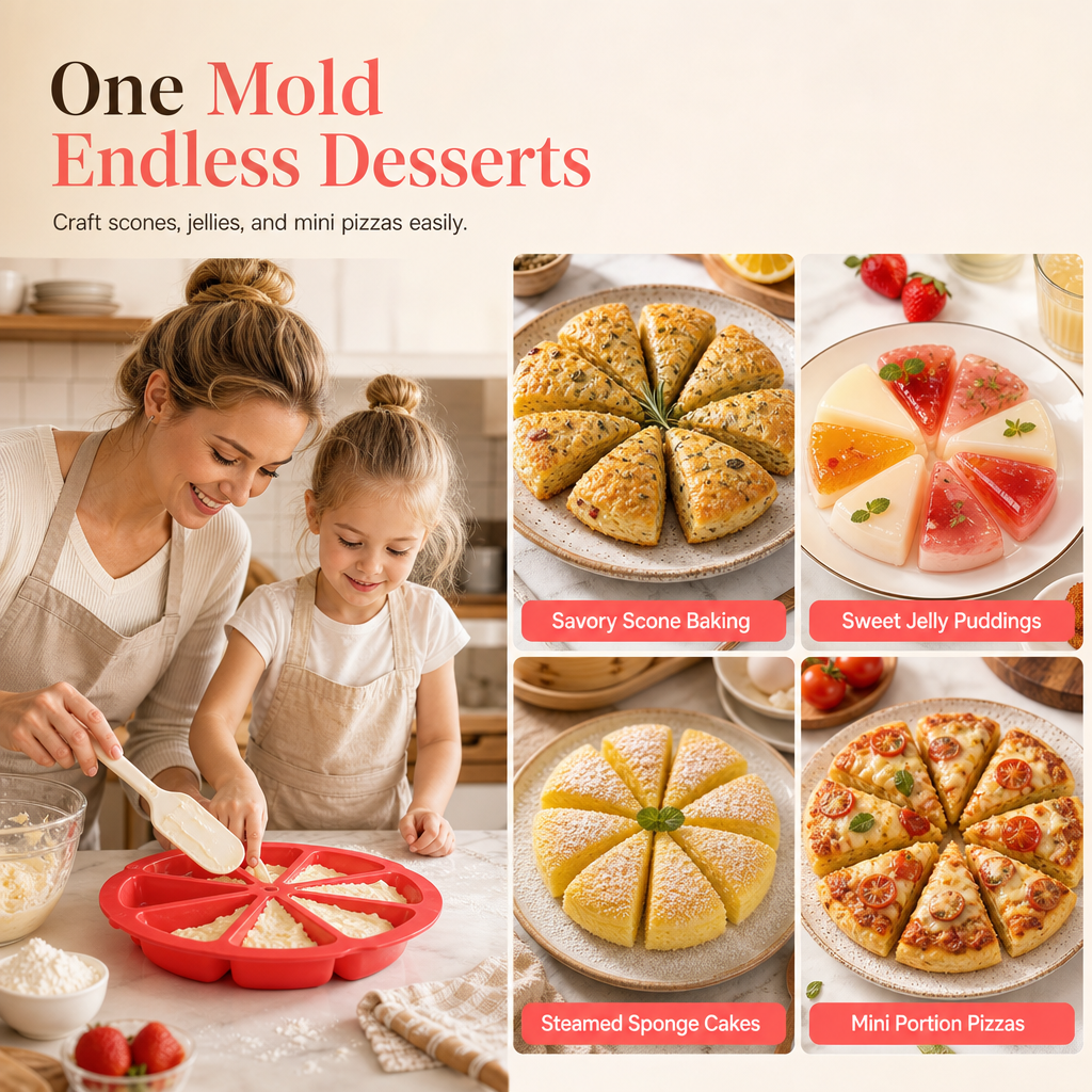 🧁 Moule à scones triangulaire en silicone, 8 cavités – antiadhérent, démoulage facile et cuisson uniforme
