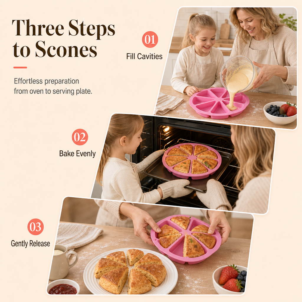🧁 Moule à scones triangulaire en silicone, 8 cavités – antiadhérent, démoulage facile et cuisson uniforme